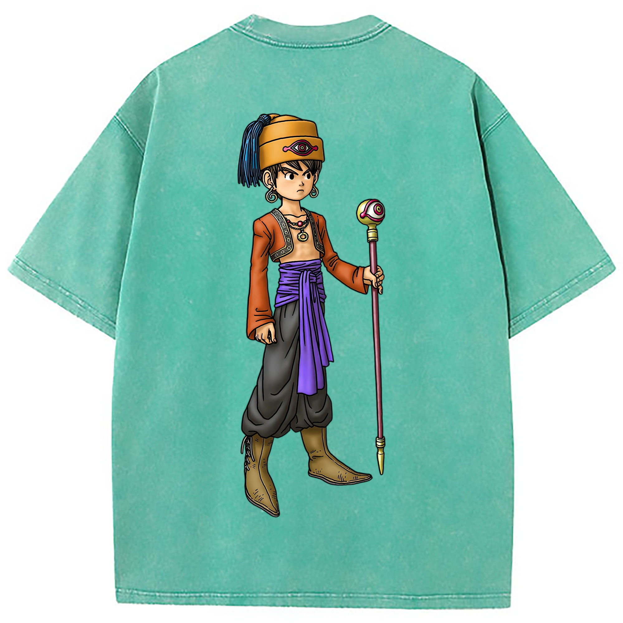 （画像用） ドラゴンクエスト Doragon Kuesuto Dragon Quest 綿100% ヴィンテージ風 半袖Tシャツ（背面プリント）